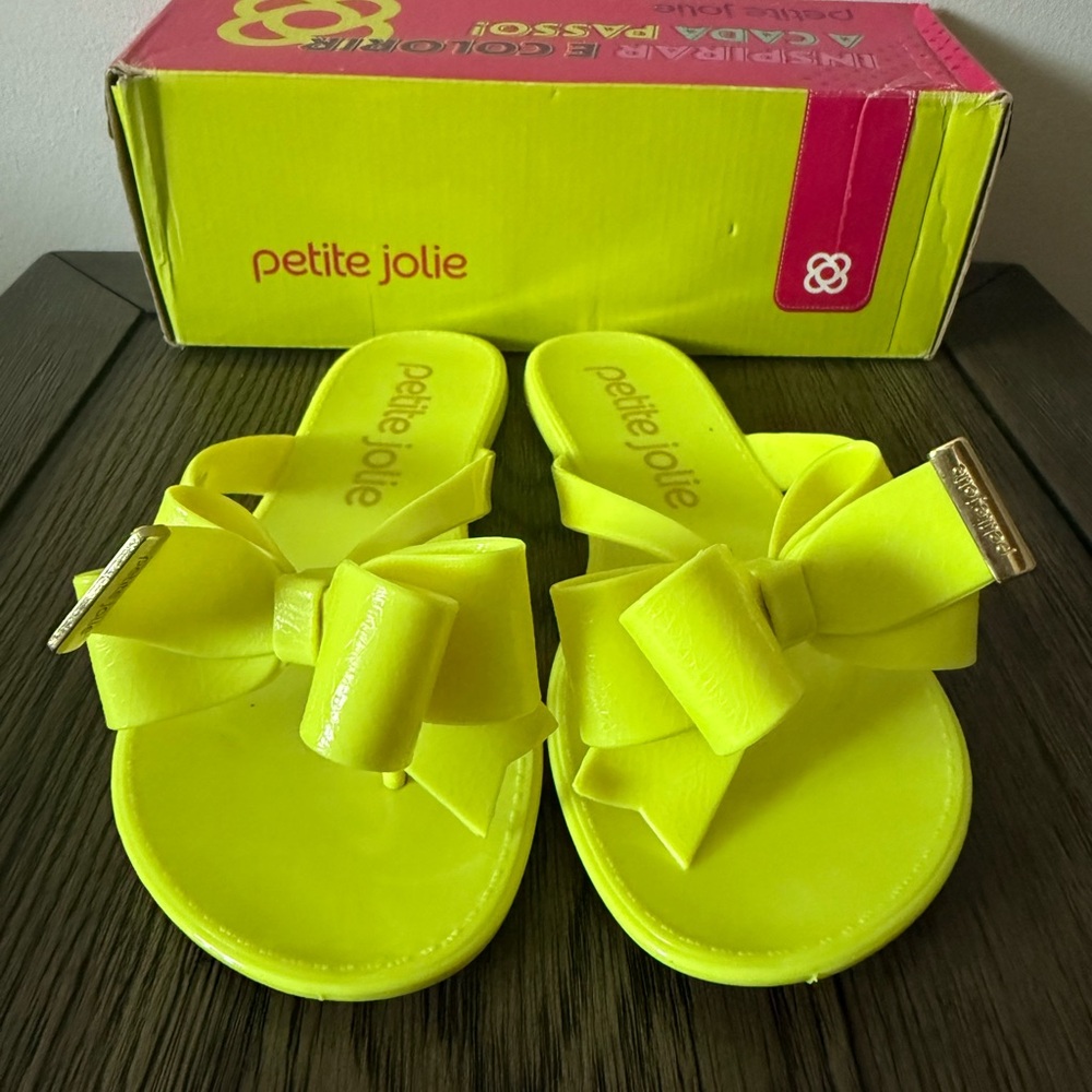 Petite Jolie Neon Yellow Bow Slides